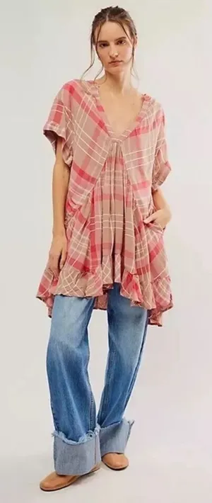 Free People Agnes Plaid Cotton Minidress size‎ small thumbnail 1