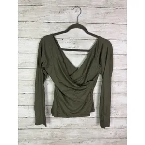 Lulus Most Important Olive Green Ribbed Surplice Long Sleeve Top Size Medium thumbnail 2