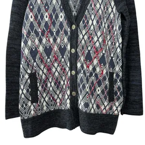 Free People Foxtrot Argyle Knit Cardigan Sweater Women's L Wool Blend‎ Preppy thumbnail 12
