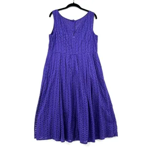 Eva Mendes NY&Co Purple Eyelet Fit Flare Dress Sz 12 Summer Cottagecore Classic thumbnail 2