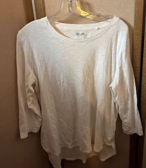 Kirkland Signature Women's White Slub Long Sleeve Crew Top Large thumbnail 1
