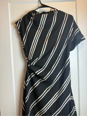 Mango Draped Striped Midi Dress Black White Italian‎ Fabric Size US 4-Small thumbnail 5