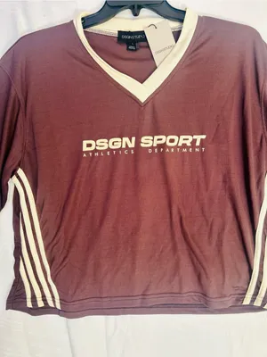 Boohoo DSGN SPORT Brown Athletic Football, V-Neck Top with Cream Trim thumbnail 2