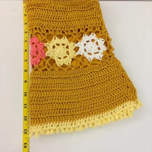 Mora‎ Mustard Yellow Crochet Floral Medallion Fringe Mini Skirt One Size Boho thumbnail 5