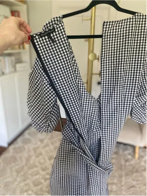 Elliott & Vine 1X Gingham Wrap Dress Cottagecore Puff Sleeves Belted Black White thumbnail 5