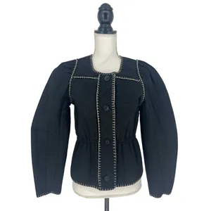 Anthropologie Quilted Puff Sleeve Jacket in‎ Black thumbnail 3