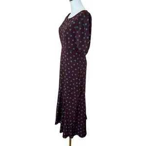 Bobeau Brown Polkadot Midi Dress MEDIUM Cottage Business Casual Biascut Work $88 thumbnail 6