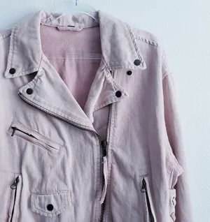 Free People Oversized Rose Moto Denim Jacket thumbnail 4