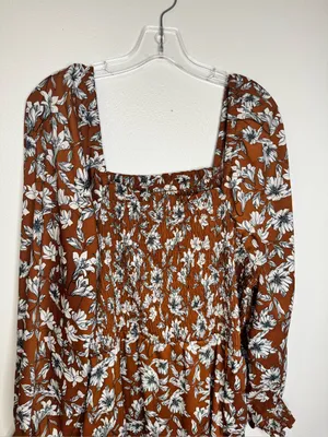 La Ligne X Target Women’s Brown Floral Smocked top Maxi Dress with Side Slit thumbnail 4