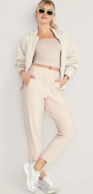 Old Navy Beige PowerSoft Go-Dry High Waisted Ribbed Panel Jogger Pants Small‎ thumbnail 1