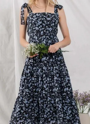 By The River Blue Floral Tie-Shoulder Maxi Dress, Size‎ S thumbnail 1