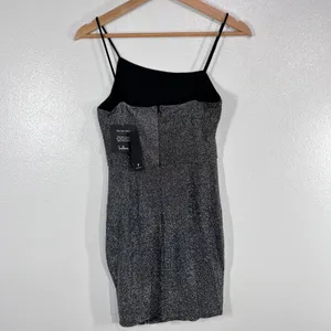 Lulus Metallic Bodycon Mini Dress Small Black Silver Glitter‎ Sparkle Party NYE thumbnail 4