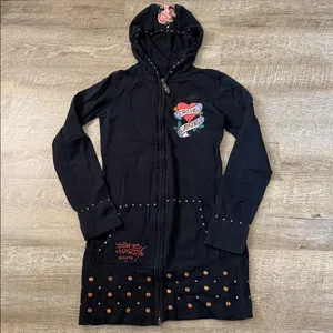 Ed Hardy Y2K Black True Love Hoodie Size XS thumbnail 5