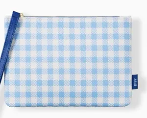 Ipsy Blue Gingham Faux Leather Glam Bag Wristlet thumbnail 1