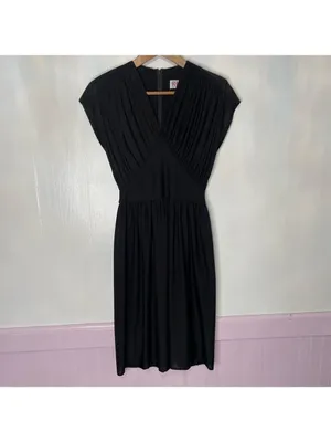 Vintage 70s Midi Dress Ruched Bodice Black Womens M thumbnail 4