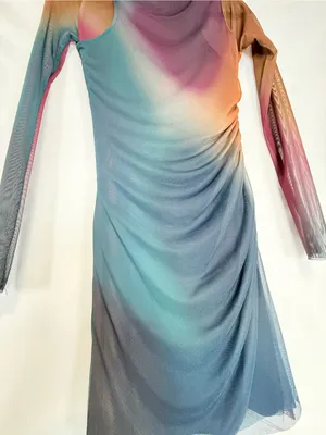 Zara Sheer Long-Sleeve Ombre Bodycon Dress - Teal Multi thumbnail 3