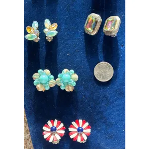 Vintage Earrings Hong Kong Aqua White Gold Sugared Beads Clip On MCM thumbnail 6