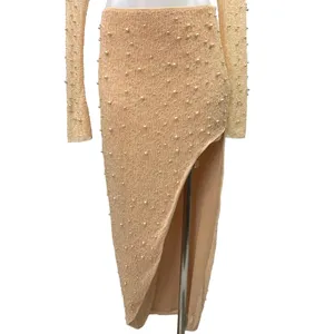 Oh Polly LA DÉSIRADE Cream Pearl Beaded Embellished Crop Top & Midi Skirt Set 2 thumbnail 11