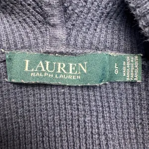 Lauren Ralph Lauren Navy Blue Waffle Knit Sweater Hoodie LRL‎ Logo woMens Large thumbnail 4