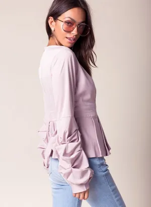 BANJUL V Neck Ruffle Sleeve Peplum Blouse thumbnail 2