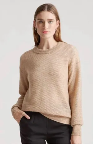 Quince Tan/Light Brown Crewneck Wool Sweater thumbnail 1
