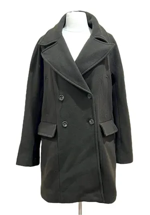 Vince Camuto Dark Olive Green Double Breasted Wool Blend Peacoat Coat Sz Medium thumbnail 1