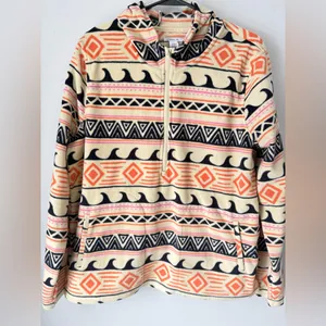 O’Neill Half Zip Fleece Pullover Hoodie Waves Pattern Multi Color Hippie Boho L thumbnail 2