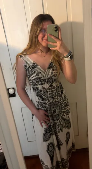Black and white floral halter dress thumbnail 1