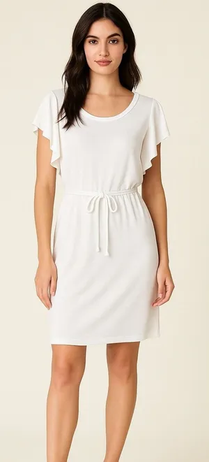 Z‎ Supply Dress Women Medium White Capri Ruffle Sleeve French Terry Mini NWT thumbnail 1