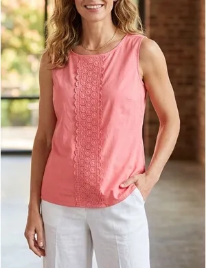 Talbots Woman Pink Eyelet Lace Front Sleeveless Shell - 20W thumbnail 1