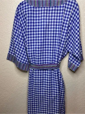 Noonday Collection Blue White Gingham Checked Kimono Robe Size M/L thumbnail 3