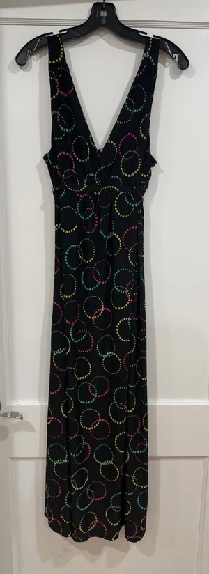 Ambrielle Black Maxi Dress with Pink, Yellow & Teal Dot Circles thumbnail 1
