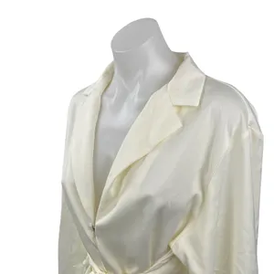 Commense Women's White Satin Long Sleeve Tie Front Shirt Tunic Wrap Blouse Top S thumbnail 4