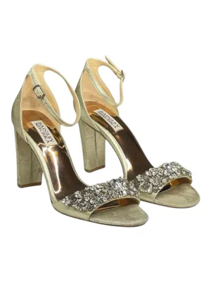 Badgley Mischka ❧ Barby Crystallized Heeled Sandals ❧ Gold Shimmery Leather ❧ 8M thumbnail 9