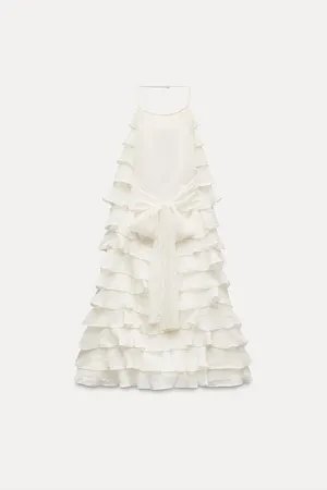 Zara ivory ecru mini dress halter ruffle Bohemian summer vacation evening casual thumbnail 10