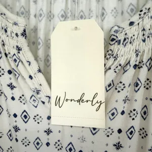 Wonderly Tiered Babydoll Dress Womens L Cream Navy Boho Smocked Peasant Cottage thumbnail 5