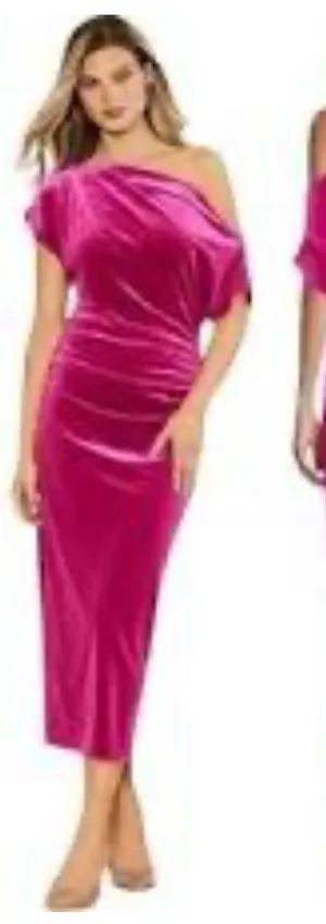Gibson Latimer Pink Velvet Off Shoulder Midi Dress Size Medium thumbnail 1