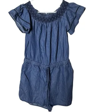 Love Tree Short Sleeve Elastic Waist Shorts Style Denim Romper Sz L New With Tag thumbnail 1