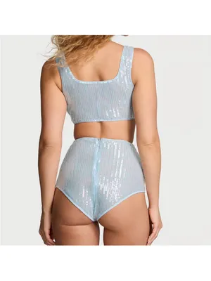 Victorias Secret Iridescent Sequin 2 Piece Set Lingerie Crop Top Panty Blue NEW thumbnail 3