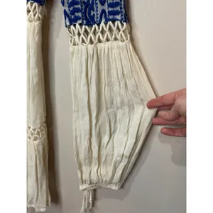 Free People Dusk to Dawn Dress Boho Sz 2 White Blue‎ Crochet Deep V Long Sleeve thumbnail 5