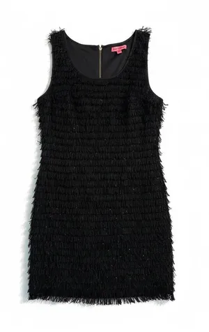 Betsey Johnson Fringe Mini Dress Womens 14 Black Layered Shift Zipper thumbnail 1