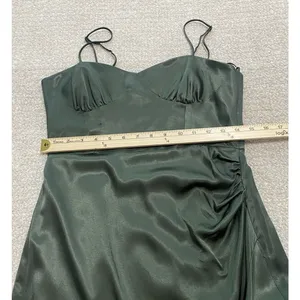 ZARA Green Satin Ruched Sweetheart Slip Midi Dress Spaghetti Strap Size S thumbnail 11
