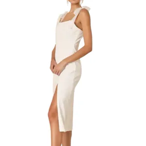 NWOT Lulus Romantic Celebration White Tie Strap Bodycon Midi Dress Size Small thumbnail 2