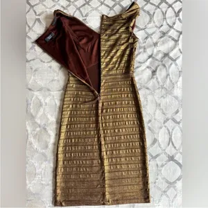TADASHI SHOJI Metallic Bronze Gold Pleated Formal Cocktail Dress‎ Small thumbnail 12