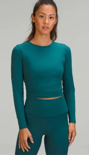 Lululemon All It Takes Shirt Womens Small Green Ribbed Long Sleeve Cropped Top thumbnail 1