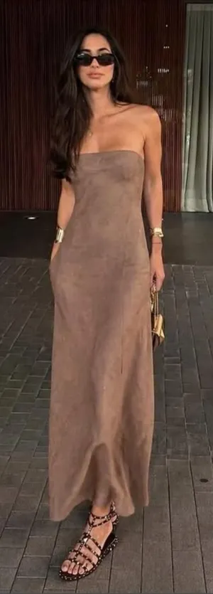 Zara NWT textured dusty pink tube Viscose & linen blend midi maxi dress thumbnail 1