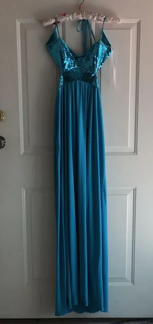 New Masquerade Formal or Prom Halter Shimmery Sequins Dress Turquoise Blue 3/4 thumbnail 13