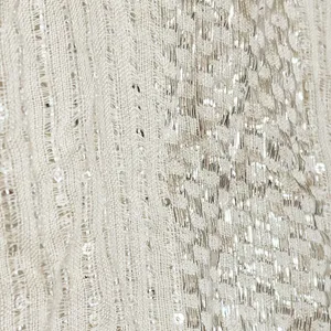 Cejon Silver Sequin Metallic Striped Woven Ivory Scarf Shawl Wrap Womens NWOT thumbnail 3