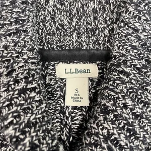 LL Bean Black Marled Pullover Cable V Neck Shawl Collar Cotton‎ Sweater SMALL thumbnail 9