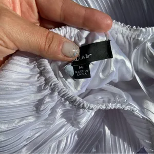 NWOT Lulus Pretty Aura White Satin Plisse Mock Neck Mini Swing Dress thumbnail 9